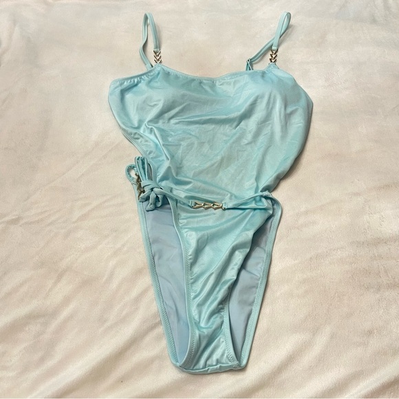 New! Victoria's Secret Sea Foam Chain Strap High-Leg Swimsuit 3703 - Picture 2 of 8